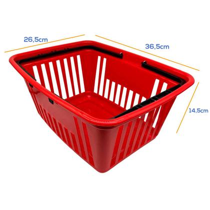 Imagem de Cestas de Mercado Pequena Kit 2  Vermelha com Alça Plástica Preta 8L