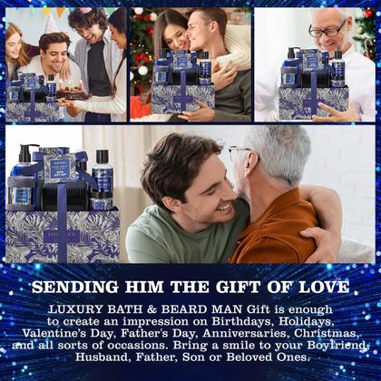 Imagem de Cestas de presentes de Dia dos Pais, presentes de aniversário, kit de spa para homens, perfume clássico, conjunto de presente de banho e cesta de banho para homens, kit de barbear para homens, barba de banho, cestas de spa, conjunto de presentes masculinos, kit de beleza