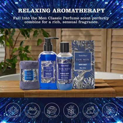 Imagem de Cestas de presentes de Dia dos Pais, presentes de aniversário, kit de spa para homens, perfume clássico, conjunto de presente de banho e cesta de banho para homens, kit de barbear para homens, barba de banho, cestas de spa, conjunto de presentes masculinos, kit de beleza
