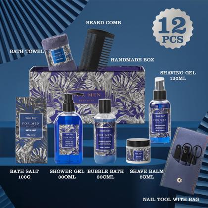 Imagem de Cestas de presentes de Dia dos Pais, presentes de aniversário, kit de spa para homens, perfume clássico, conjunto de presente de banho e cesta de banho para homens, kit de barbear para homens, barba de banho, cestas de spa, conjunto de presentes masculinos, kit de beleza