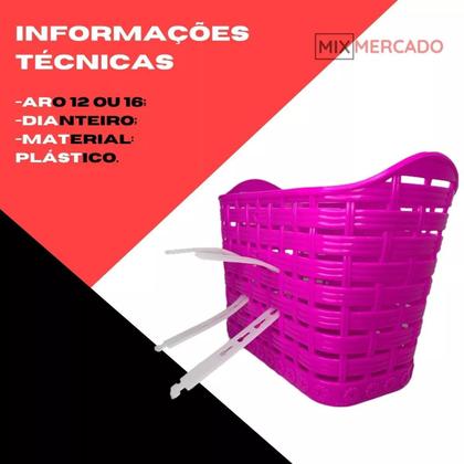 Imagem de Cestinha Cesta Rosa Aro 16 + Buzina Fon-fon Infantil Bike
