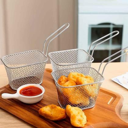 Imagem de Cestinha Inox Fritas Servir Porçoes Petiscos Bar Restaurante
