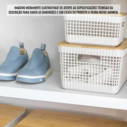 Imagem de Cesto 8L Organizador Multiuso OU Bege com Tampa de Bambu