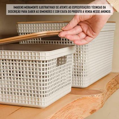 Imagem de Cesto 8L Organizador Multiuso OU Bege com Tampa de Bambu