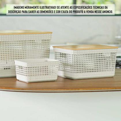 Imagem de Cesto 8L Organizador Multiuso OU Bege com Tampa de Bambu