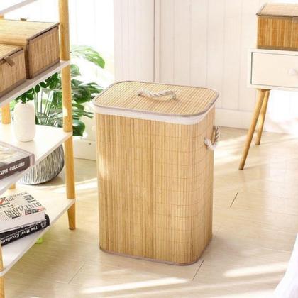 Imagem de Cesto Alça P/ Roupa Suja 72 Litros Bambu Dobrável Retangular - MHR