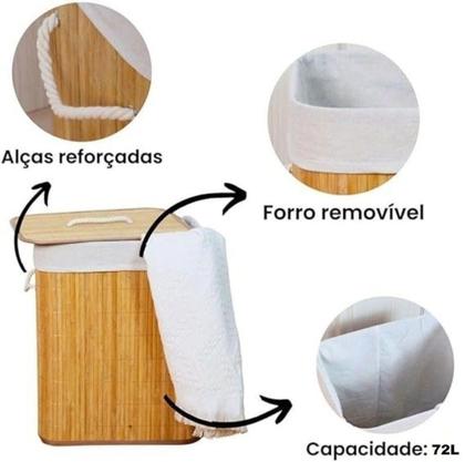 Imagem de Cesto Alça P/ Roupa Suja 72 Litros Bambu Dobrável Retangular - MHR