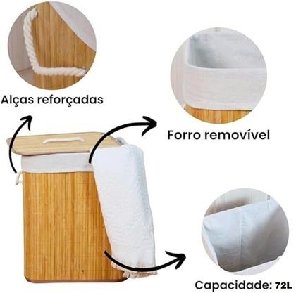 Imagem de Cesto Alça P/ Roupa Suja 72 Litros Bambu Dobrável Retangular