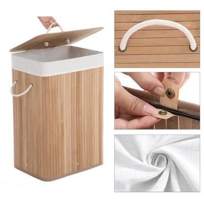 Imagem de Cesto Alça P/ Roupa Suja 72 Litros Bambu Dobrável Retangular