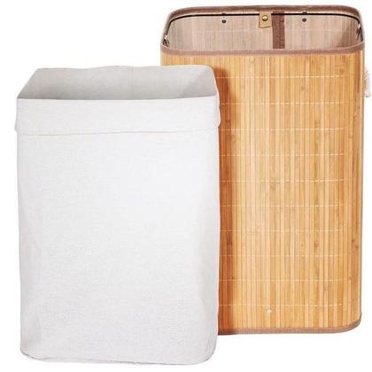 Imagem de Cesto Alça P/ Roupa Suja 72 Litros Bambu Dobrável Retangular