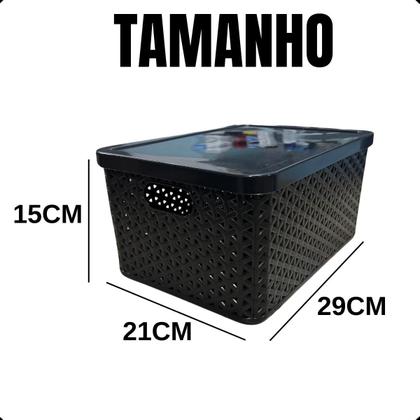 Imagem de Cesto - Caixa Organizadora Rattan Com Tampa - 7 Litros - Preto