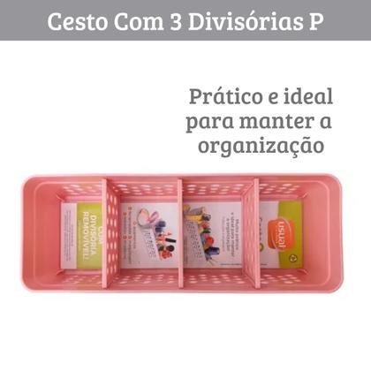 Imagem de Cesto Cestinho Organizador com 3 Divisórias Removíveis em Plástico Várias Cores
