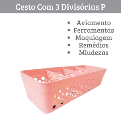 Imagem de Cesto Cestinho Organizador com 3 Divisórias Removíveis em Plástico Várias Cores