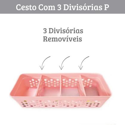 Imagem de Cesto Cestinho Organizador com 3 Divisórias Removíveis em Plástico Várias Cores