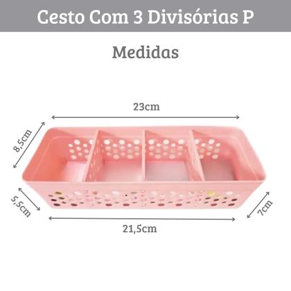 Imagem de Cesto Cestinho Organizador com 3 Divisórias Removíveis em Plástico Várias Cores