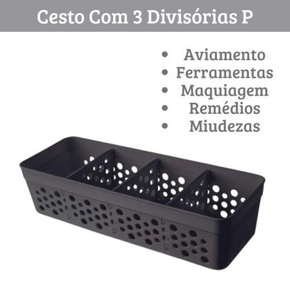 Imagem de Cesto Cestinho Organizador com 3 Divisórias Removíveis em Plástico Várias Cores