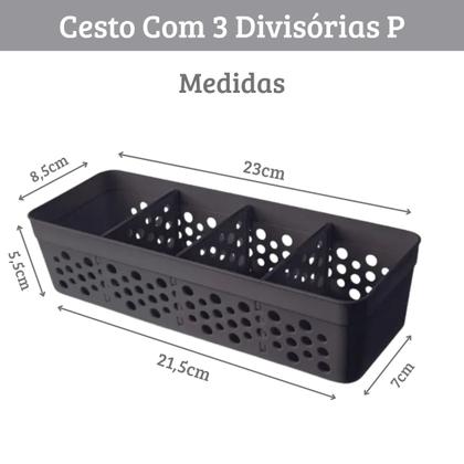 Imagem de Cesto Cestinho Organizador com 3 Divisórias Removíveis em Plástico Várias Cores
