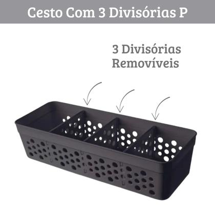 Imagem de Cesto Cestinho Organizador com 3 Divisórias Removíveis em Plástico Várias Cores