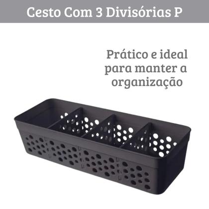 Imagem de Cesto Cestinho Organizador com 3 Divisórias Removíveis em Plástico Várias Cores