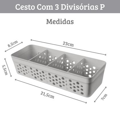 Imagem de Cesto Cestinho Organizador com 3 Divisórias Removíveis em Plástico Várias Cores