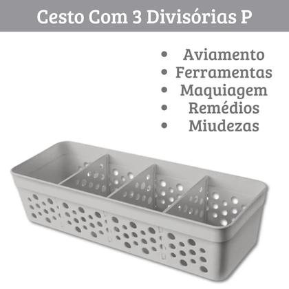 Imagem de Cesto Cestinho Organizador com 3 Divisórias Removíveis em Plástico Várias Cores