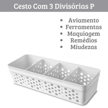 Imagem de Cesto Cestinho Organizador com 3 Divisórias Removíveis em Plástico Várias Cores
