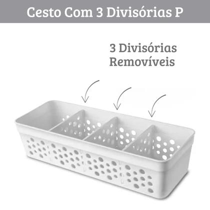 Imagem de Cesto Cestinho Organizador com 3 Divisórias Removíveis em Plástico Várias Cores