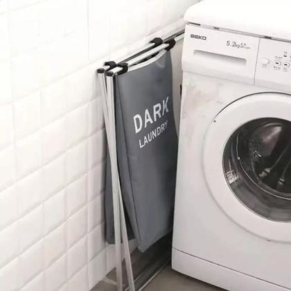 Imagem de Cesto classificador dobrável para pano de lavanderia com estrutura de alumínio, com 3 seções para fácil classificação