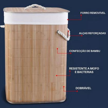 Imagem de Cesto De Bambu Retangular 72L Com Tampa Forrado B-Max BM-F1102 - BMAX