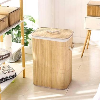 Imagem de Cesto De Bambu Retangular 72L Com Tampa Forrado B-Max BM-F1102 - BMAX