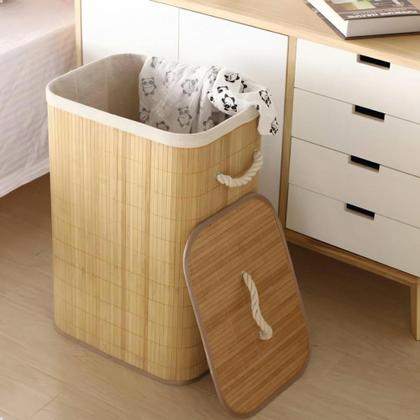 Imagem de Cesto De Bambu Retangular 72L Com Tampa Forrado B-Max BM-F1102 - BMAX