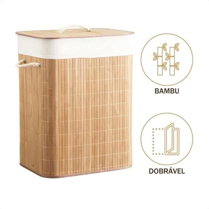 Imagem de Cesto De Bambu Retangular 72L Com Tampa Forrado B-Max BM-F1102 - BMAX