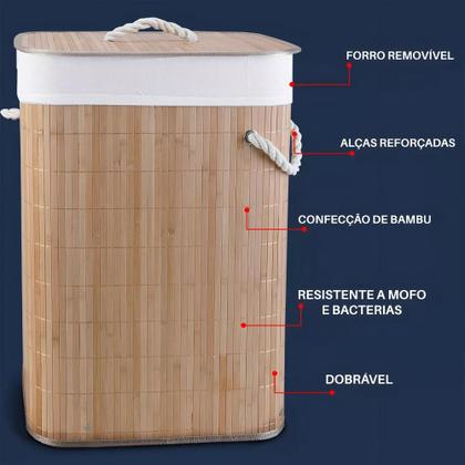 Imagem de Cesto De Bambu Retangular 72L Com Tampa Forrado B-Max BM-F1102