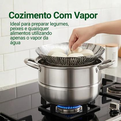 Imagem de Cesto de Cozimento a Vapor para Cozinhar Legumes Aço Inox 26cm Haüskraft