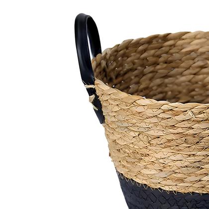 Imagem de Cesto de Fibra Natural Preto C/ Alça Média Ø28x22cm p/ Organização Decoração 3015