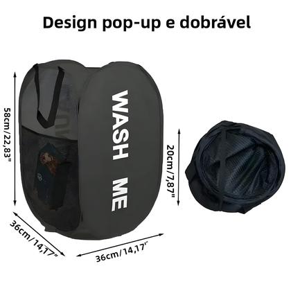 Imagem de Cesto de Lavanderia Pop Up de Malha - Portátil, Respirável e Dobrável