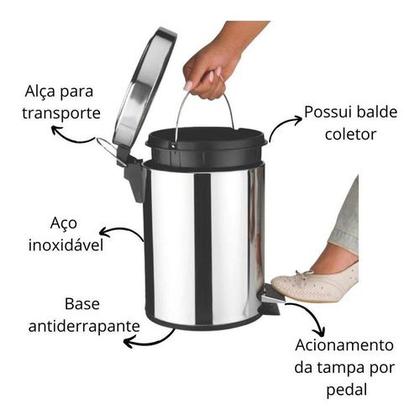 Imagem de Cesto De Lixo 12 lts 100% Inox C/ Pedal Banheiro