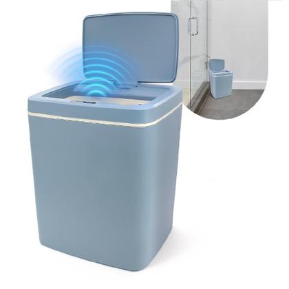 Imagem de Cesto de lixo inteligente com sensor lixeira automatica 14 litros cozinha banheiro portatil touch azul