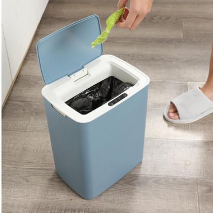 Imagem de Cesto de lixo inteligente com sensor lixeira automatica 14 litros cozinha banheiro portatil touch azul