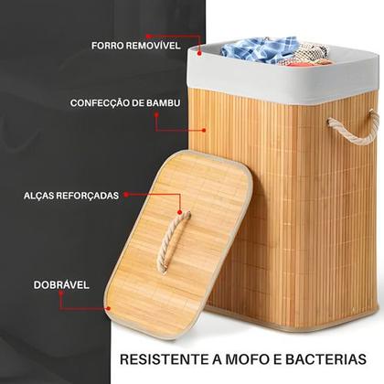Imagem de Cesto De Roupa Bambu Conthey N2301688 Retangular Com Tampa