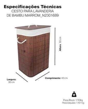 Imagem de Cesto De Roupa Bambu Conthey N2301689 Retangular Com Tampa