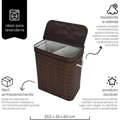 Imagem de Cesto de roupa duplo bambu escuro c/tampa bm20200 mimo style