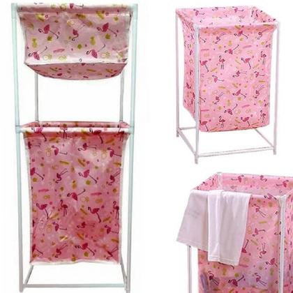 Imagem de Cesto De Roupa Duplo Roupeiro 2 Andares Organizador Divisorias Multiuso De Banheiro Quarto Lavanderia Brinquedos