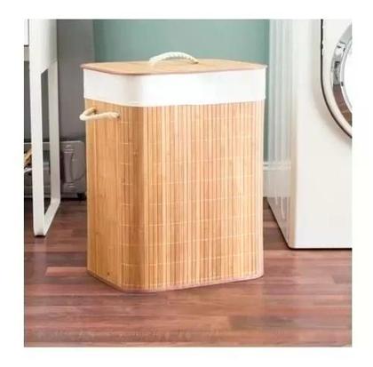 Imagem de Cesto de roupa forrado em bambu retangular