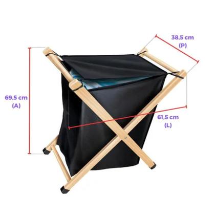 Imagem de Cesto De Roupa Organizador 50 Litros Tecido e Madeira Dobravel Retratil Preto