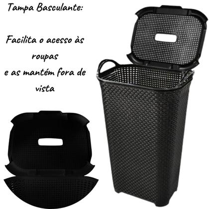 Imagem de Cesto de Roupa Rattan Tampa Basculada 50 litros Cestos para Roupas Bebe Infantil Adulto Banheiro Quarto Lavanderia