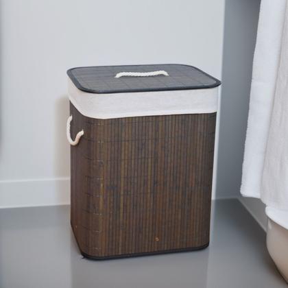 Imagem de Cesto de roupa suja de bambu com tampa e alças 50 litros organizador lavanderia brinquedos