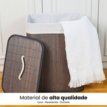 Imagem de Cesto de roupa suja de bambu com tampa e alças 50 litros organizador lavanderia brinquedos