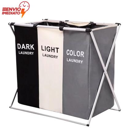 Imagem de Cesto De Roupa Suja Dobrável Organizador 3 Compartimentos