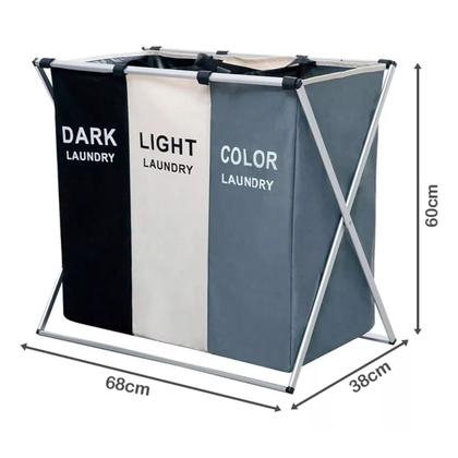 Imagem de Cesto De Roupa Suja Dobrável Organizador 3 Compartimentos